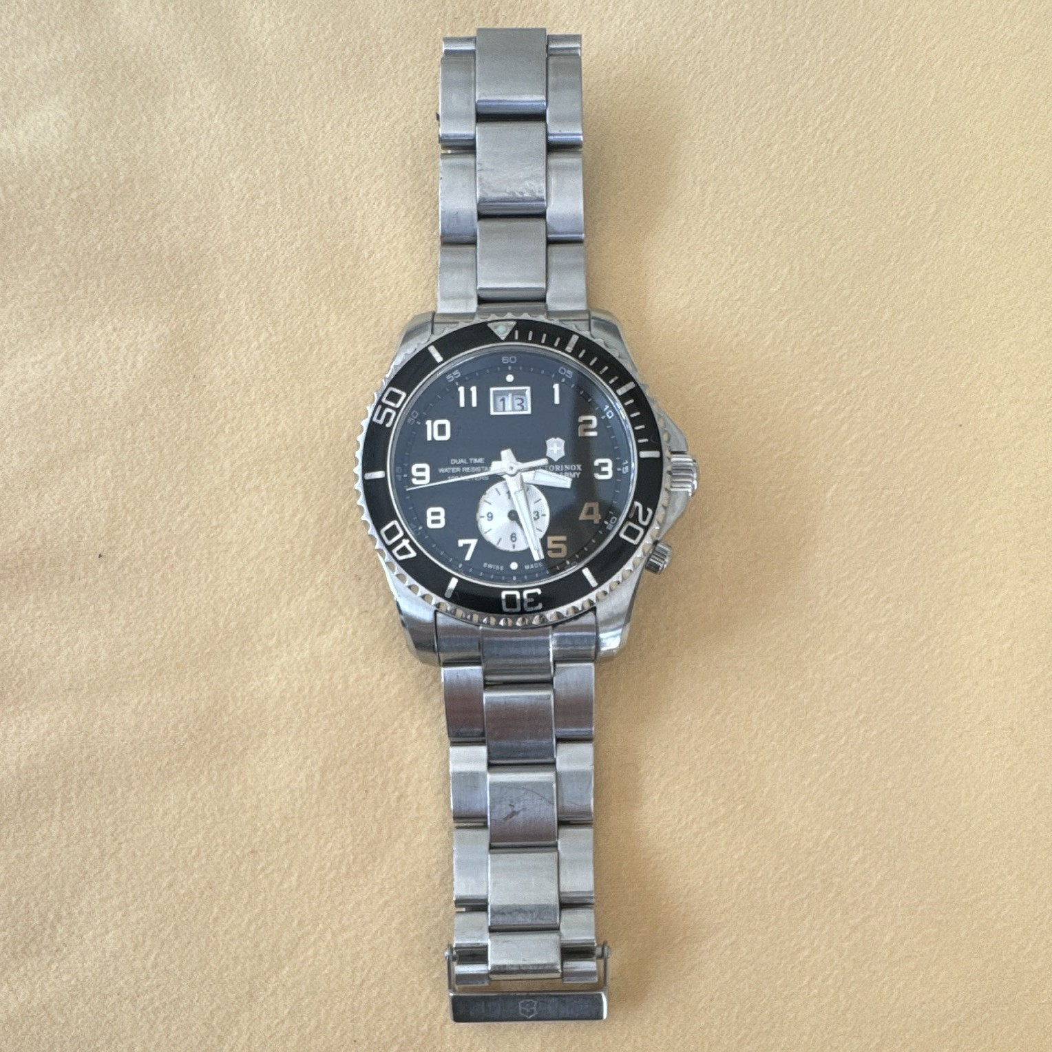 Victorinox Swiss Army Dual Time 42mm Black Dial Quartz SS Bracelet Box