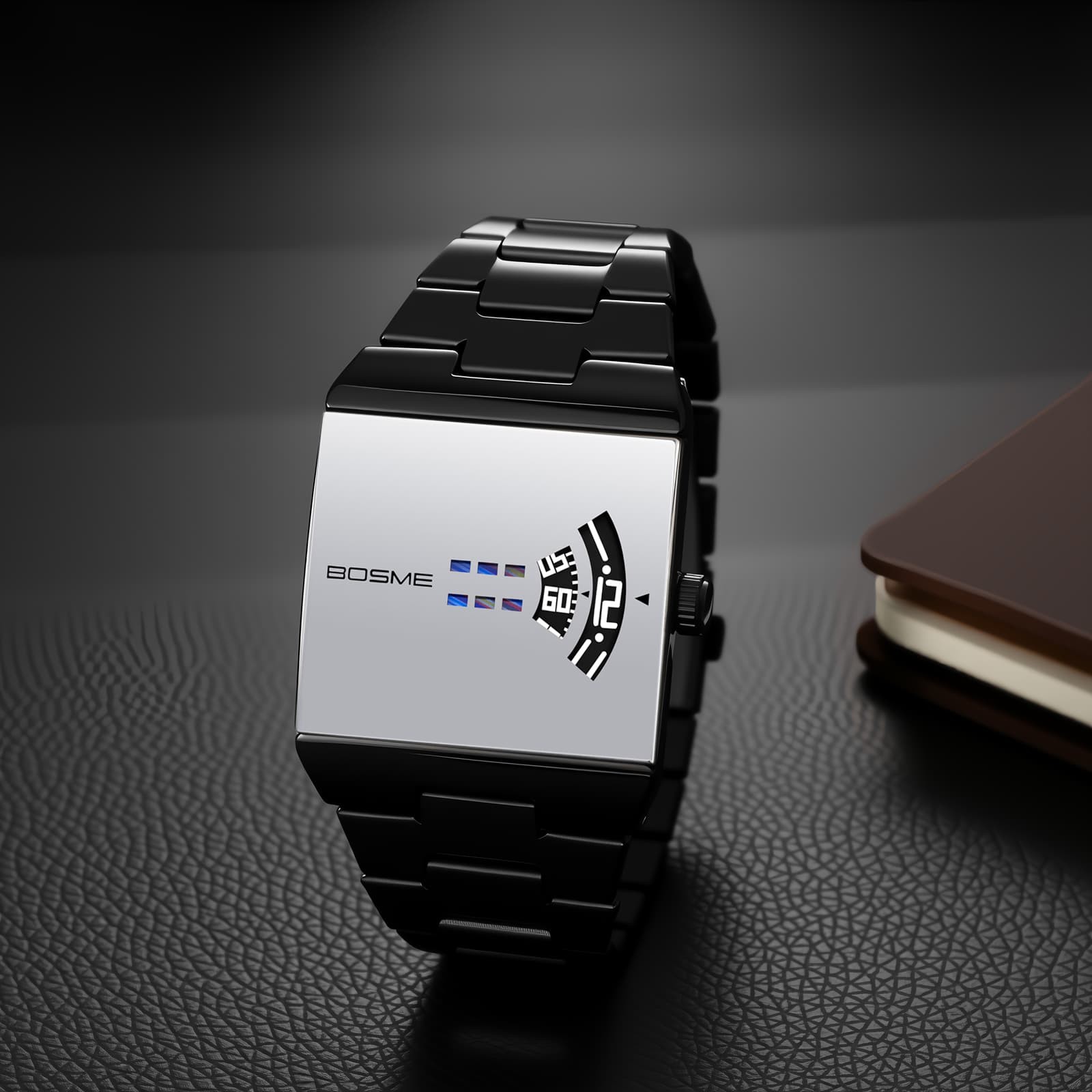 Men’s Y2K Square Handless Dial Adjustable Stainless Steel Strap Band Wrist Watch