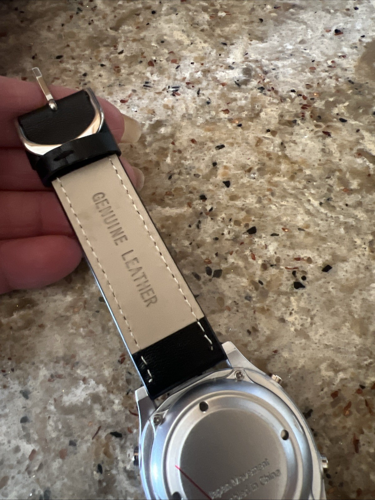 Talking Atomic Watch Leather Black Strap Silver Chrome head Loud And Clear Watch