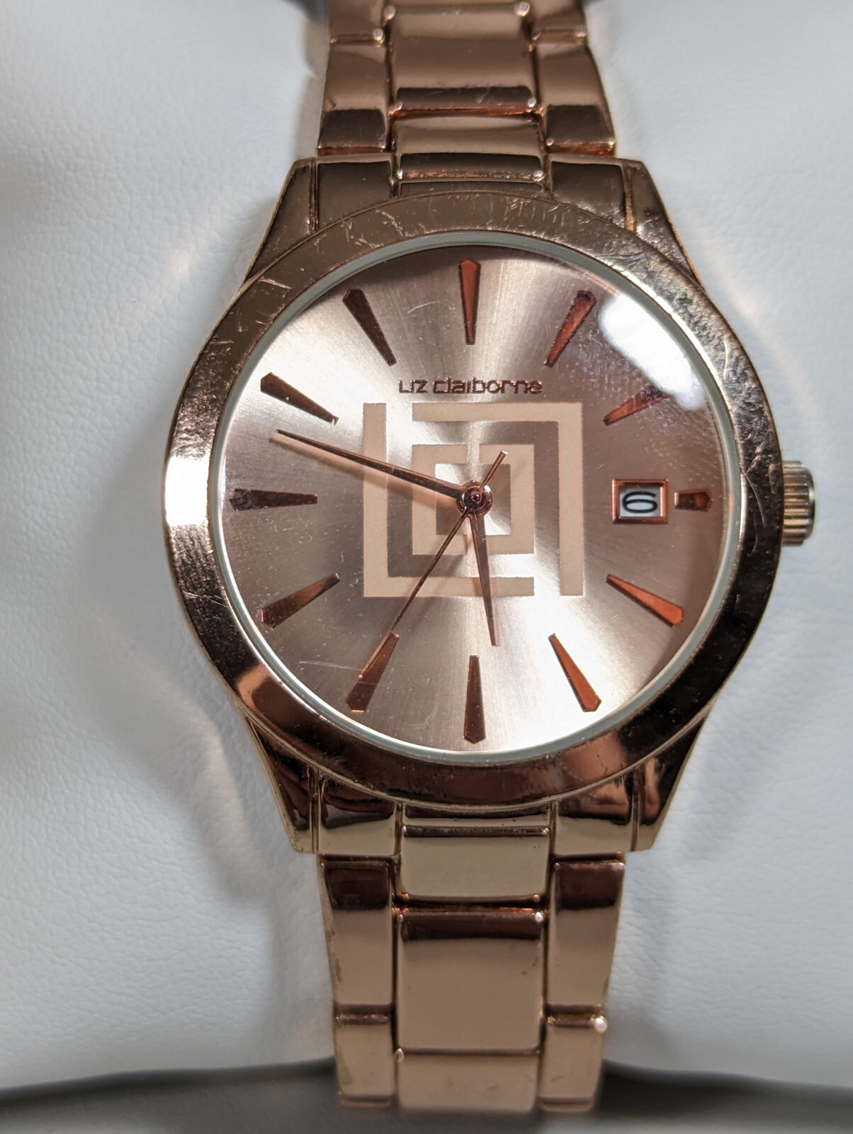 Liz Claiborne Rose Gold Tone Date Indicator Stainless Steel Band Watch 7 Inch