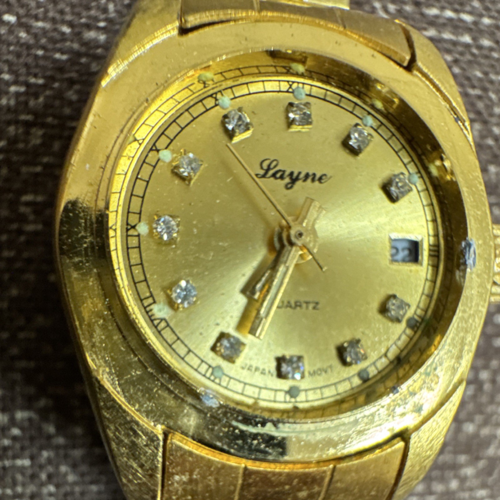 Layne Gold-Tone Quartz Diamond Markers Date Indicator Metal Bracelet Watch