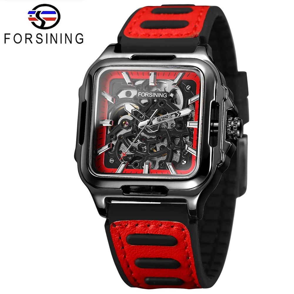 Forsining Hollow Engraving Men’s Automatic Mechanical Skeleton Watch Cool Sport