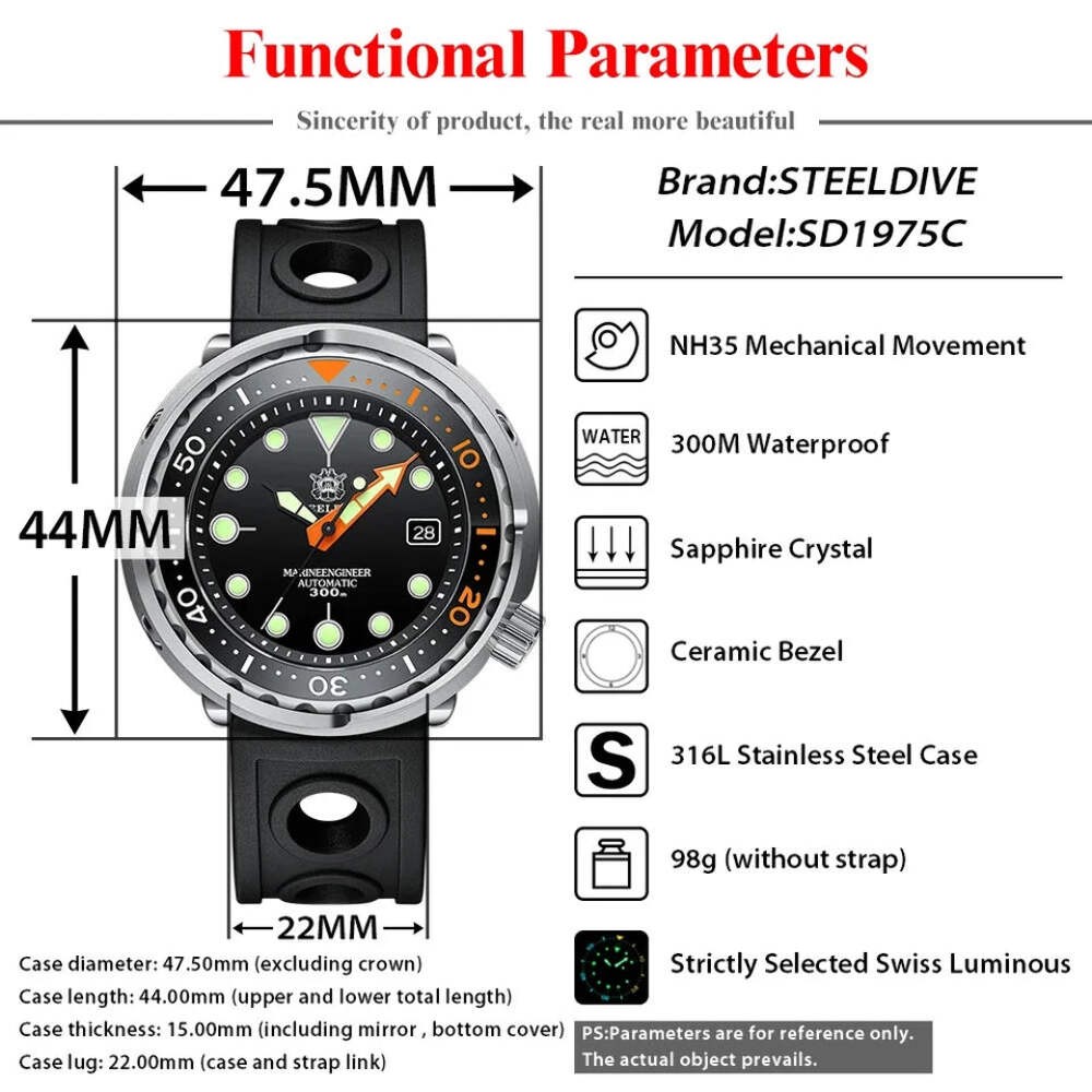 STEELDIVE SD1975C Classic Dive Tuna Nh35 Men’s Watch