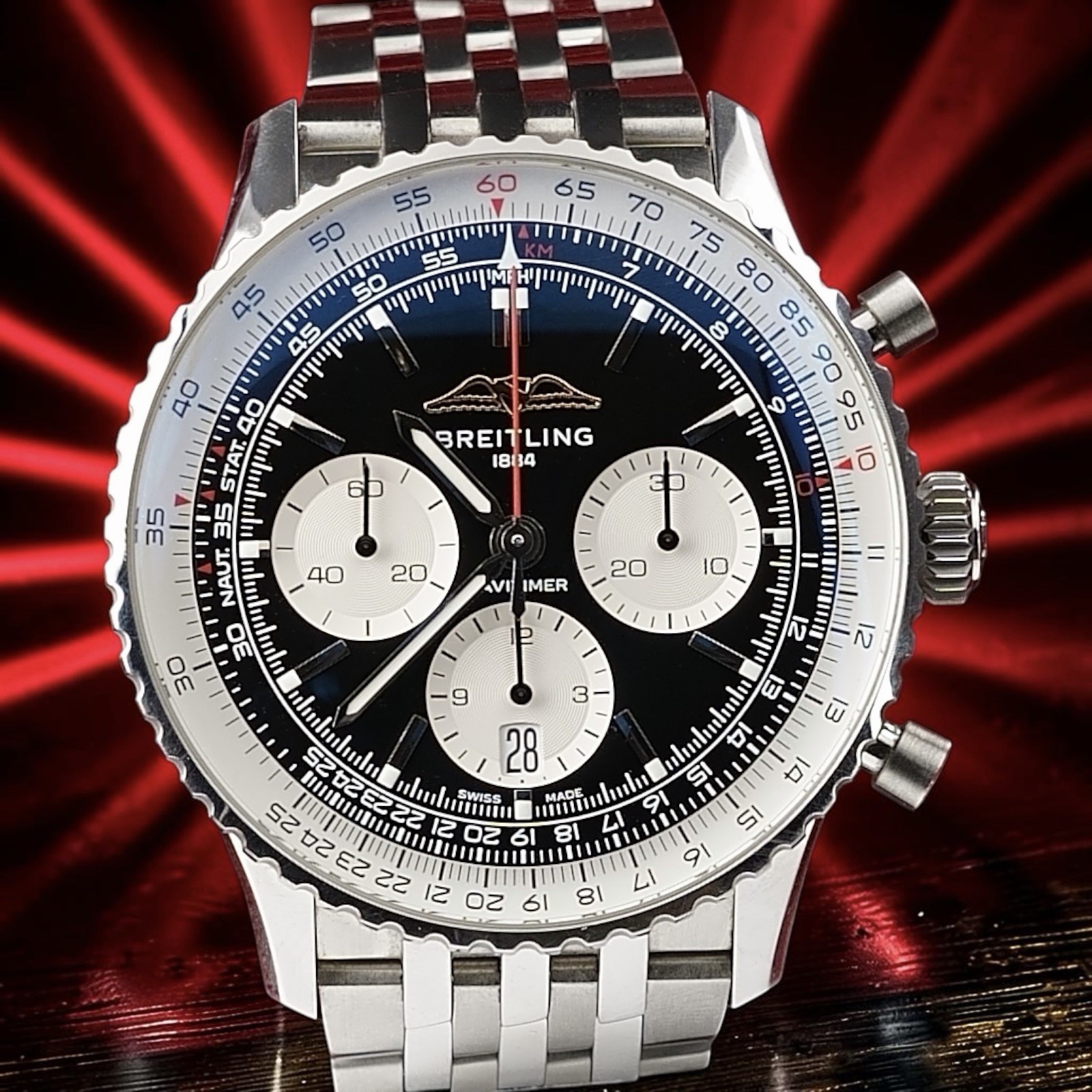 Breitling Navitimer B01 Chrono 43mm AB0138 Black Reverse Panda, 4 Year WARRANTY