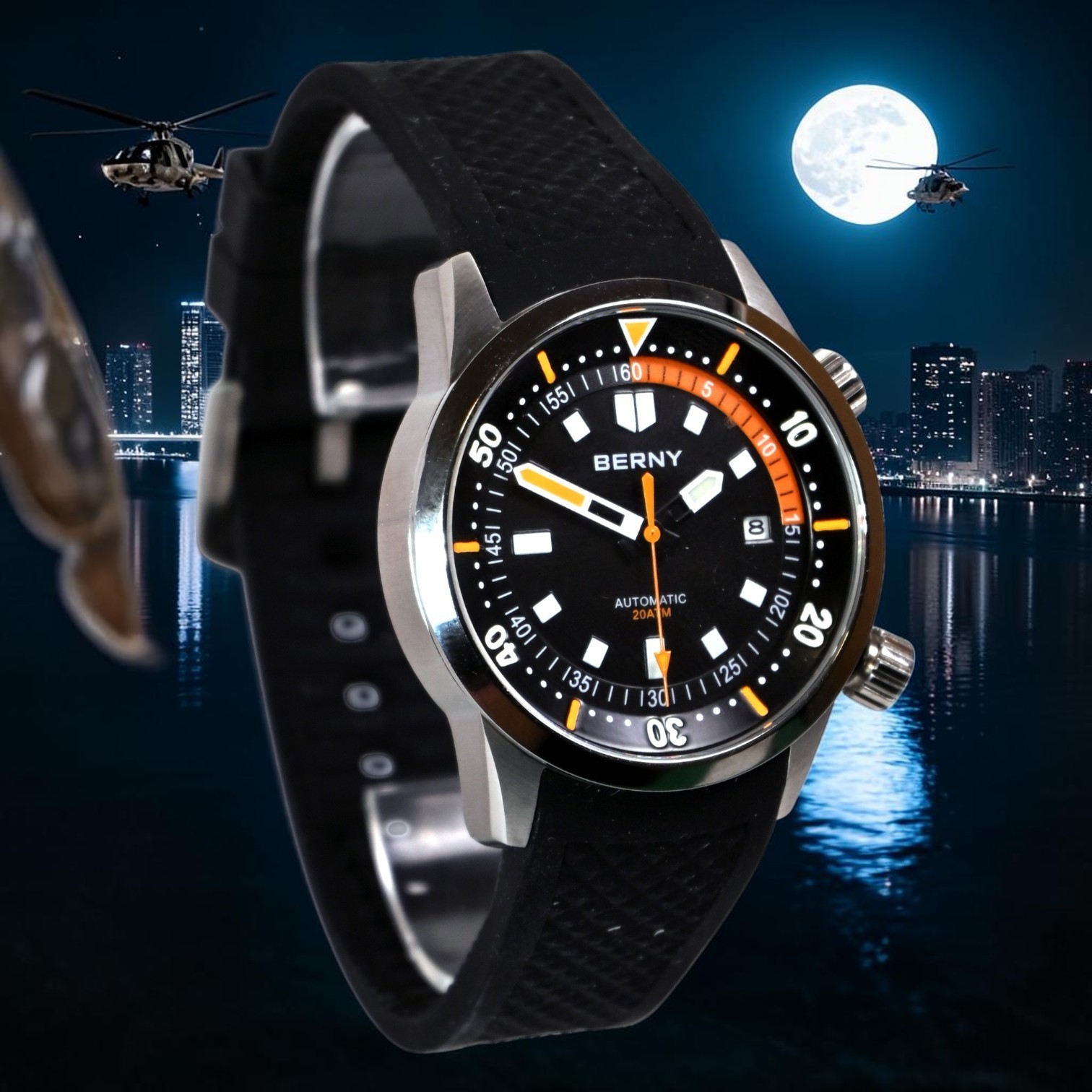 BERNY Automatic Diver Watch 41.5mm for Men 200M Waterproof Miyota 8215 movement