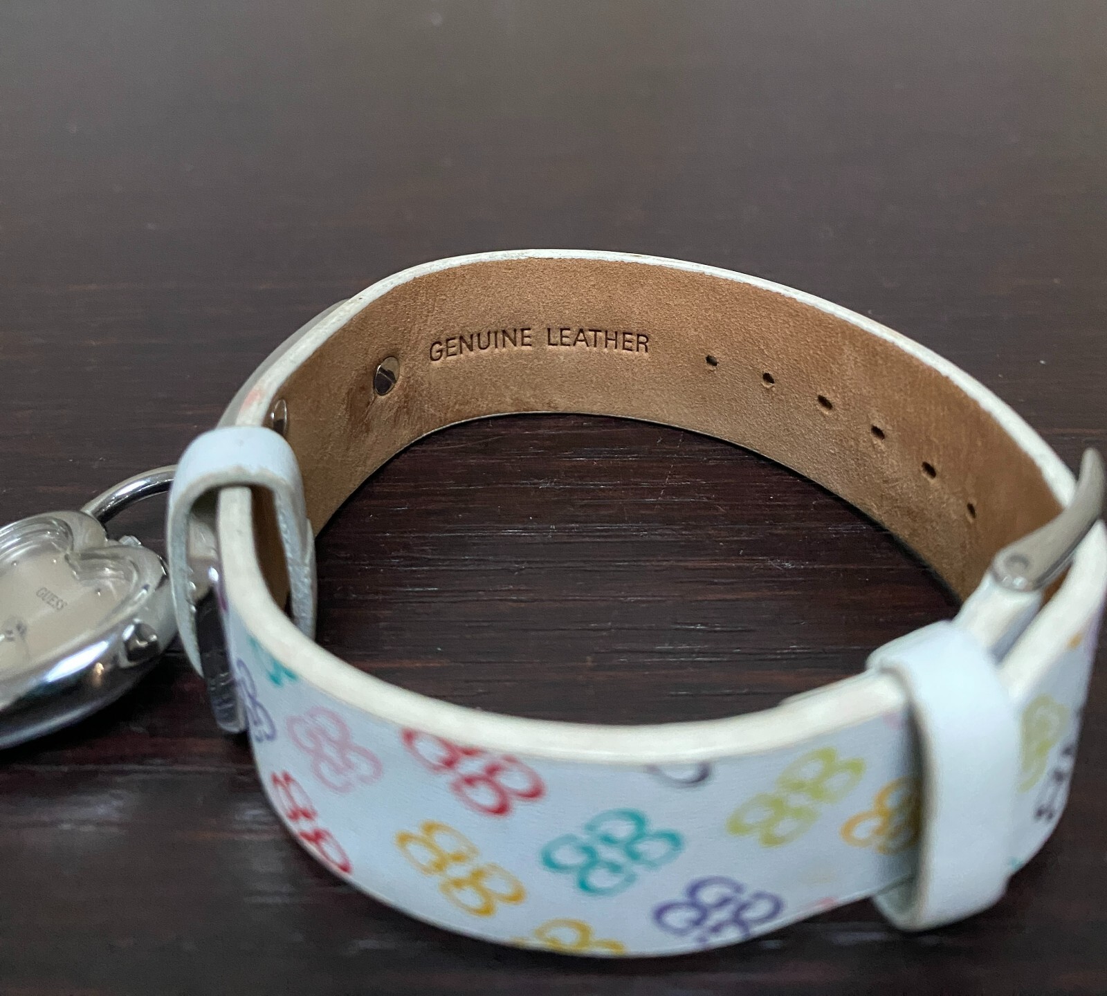 Guess Watch Japan Multicolor Logo Genuine Leather Band Heart Cham Face Works