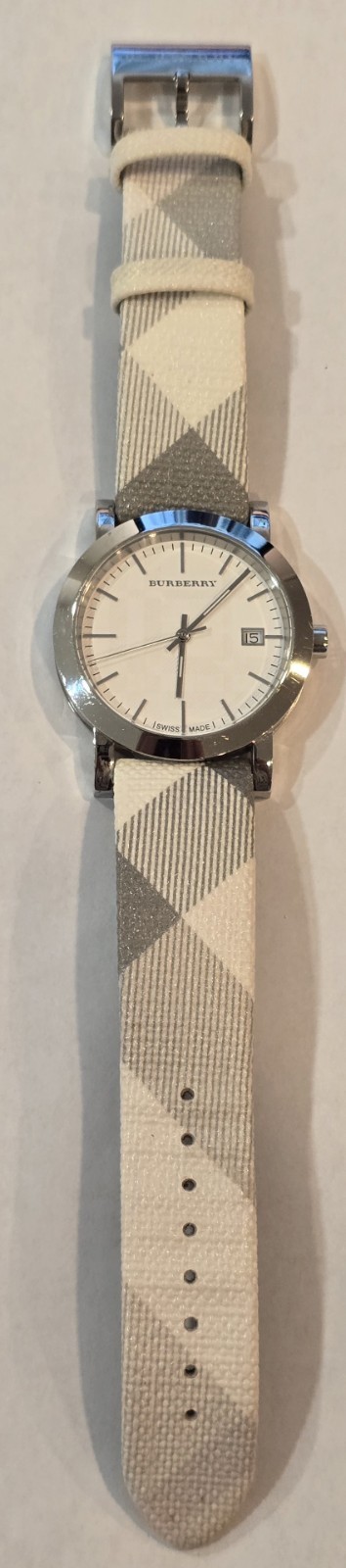 Burberry BU1798 Nova Check Strap White Dial Stainless Steel Quartz Watch *Works*