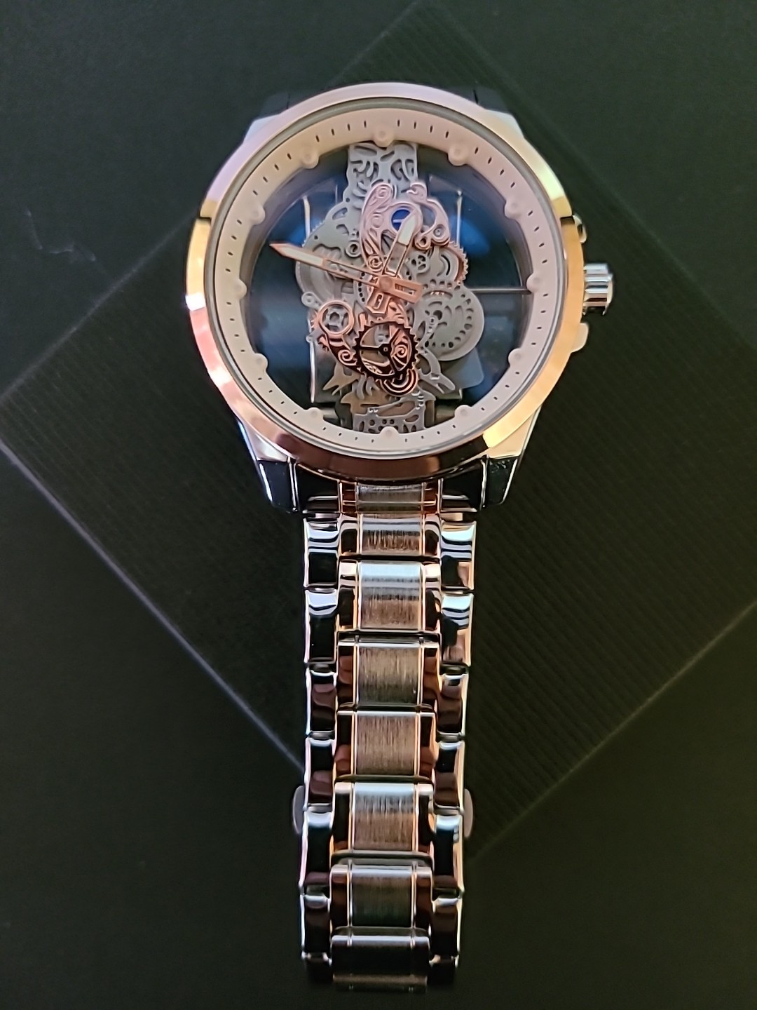 TPW Men’s Luxury Silver And Rose Gold Watch See Through With 9 1/4 Inch Band