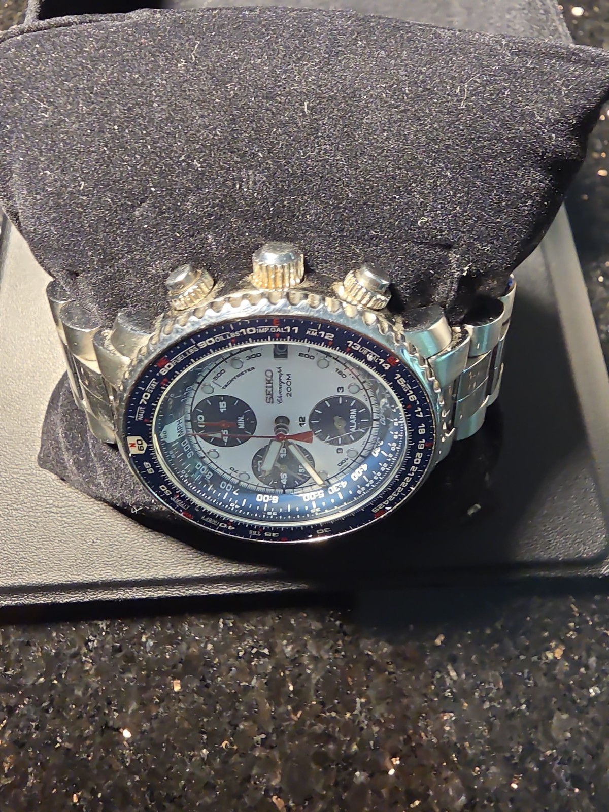 Seiko Flightmaster SNA413 Blue Panda Chronograph 7T62-0EB0 Pilot Watch 200M Rare