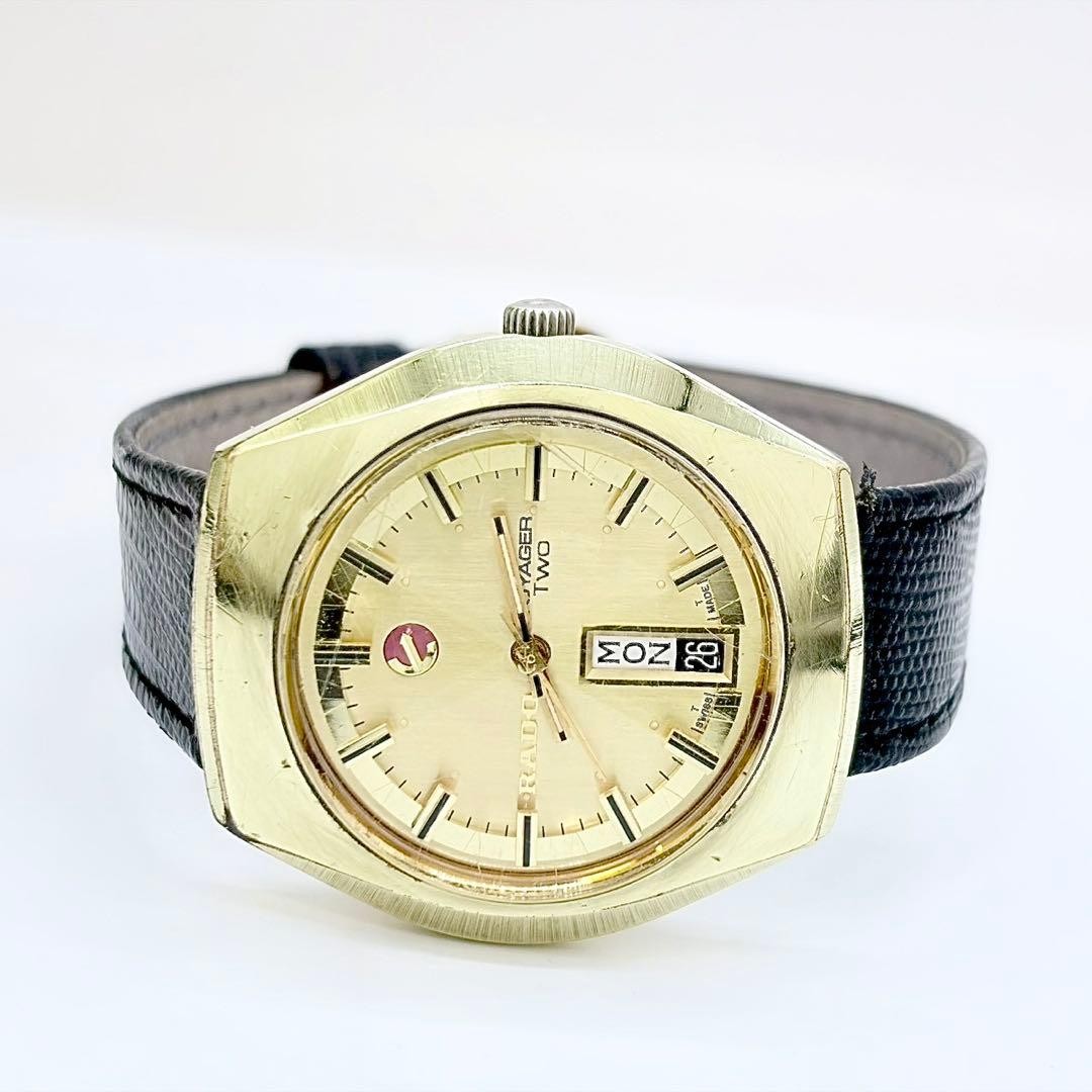 RADO VOYAGER TWO Automatic Wristwatch: Black Gold Dial 16.0 19.5cm Vintage
