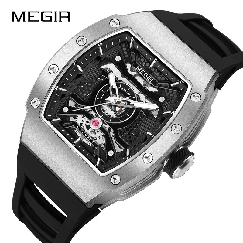 MEGIR Men’s Automatic Watch – Stainless Steel, Silicone Strap, Waterproof,
