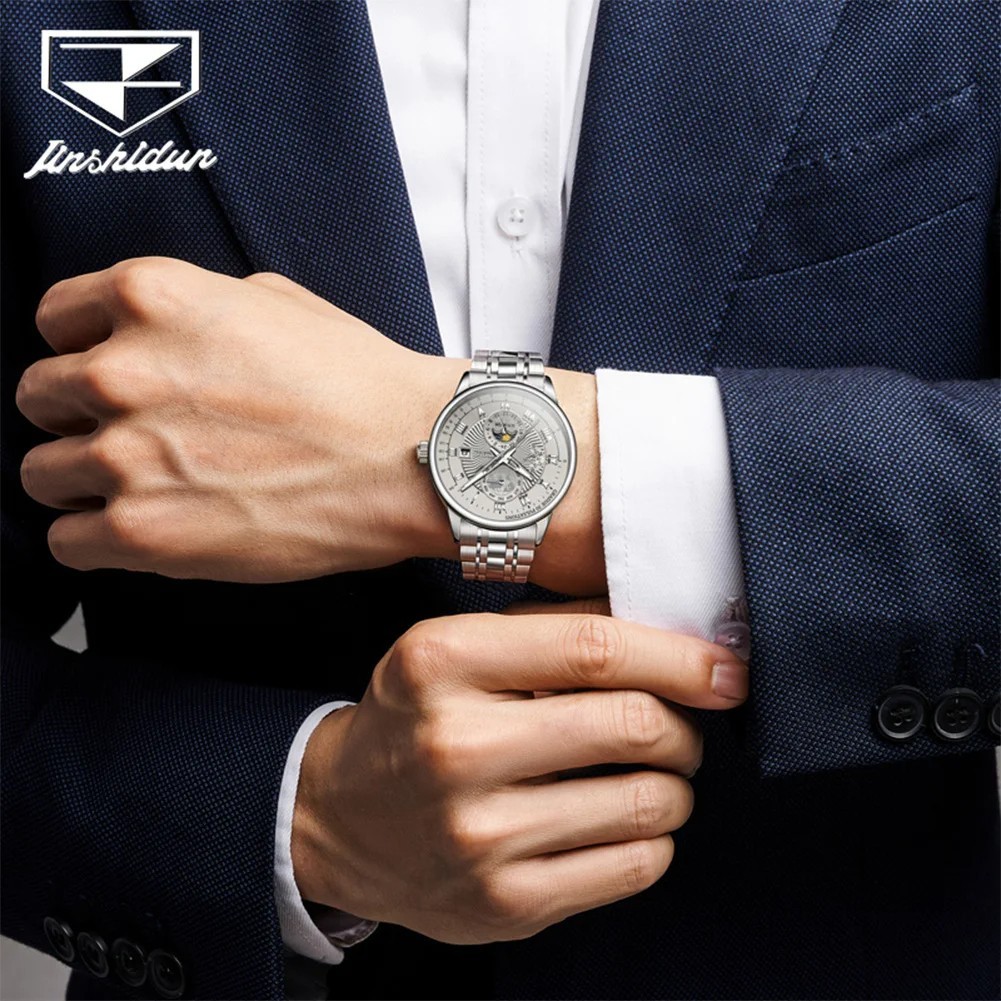 Automatic Mechanical Waterproof Watch Men’s Moon Phase Luxury Date Men Strap