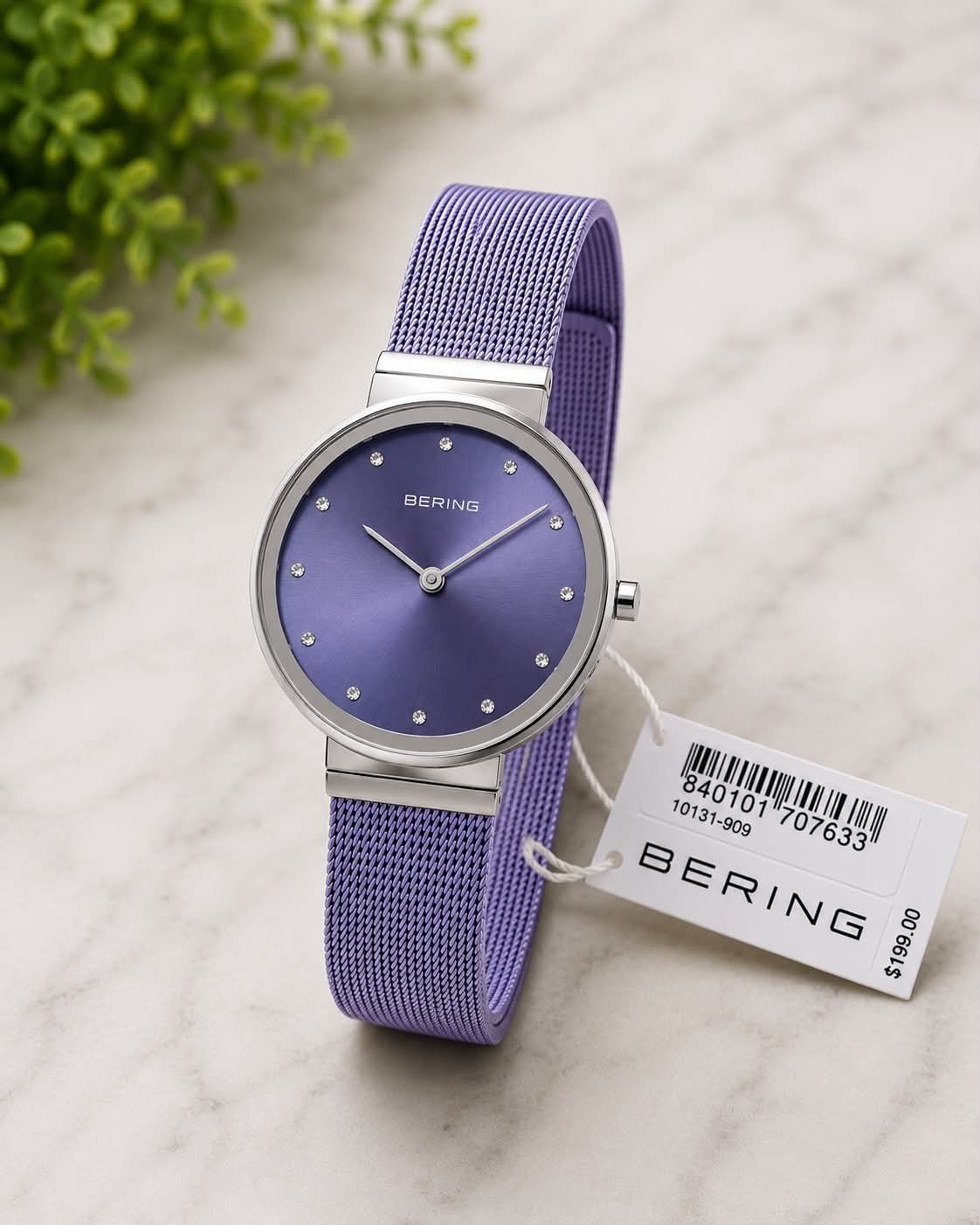 Bering Classic 10131-909 Lavender Dial Mesh Stainless Steel Women’s Watch