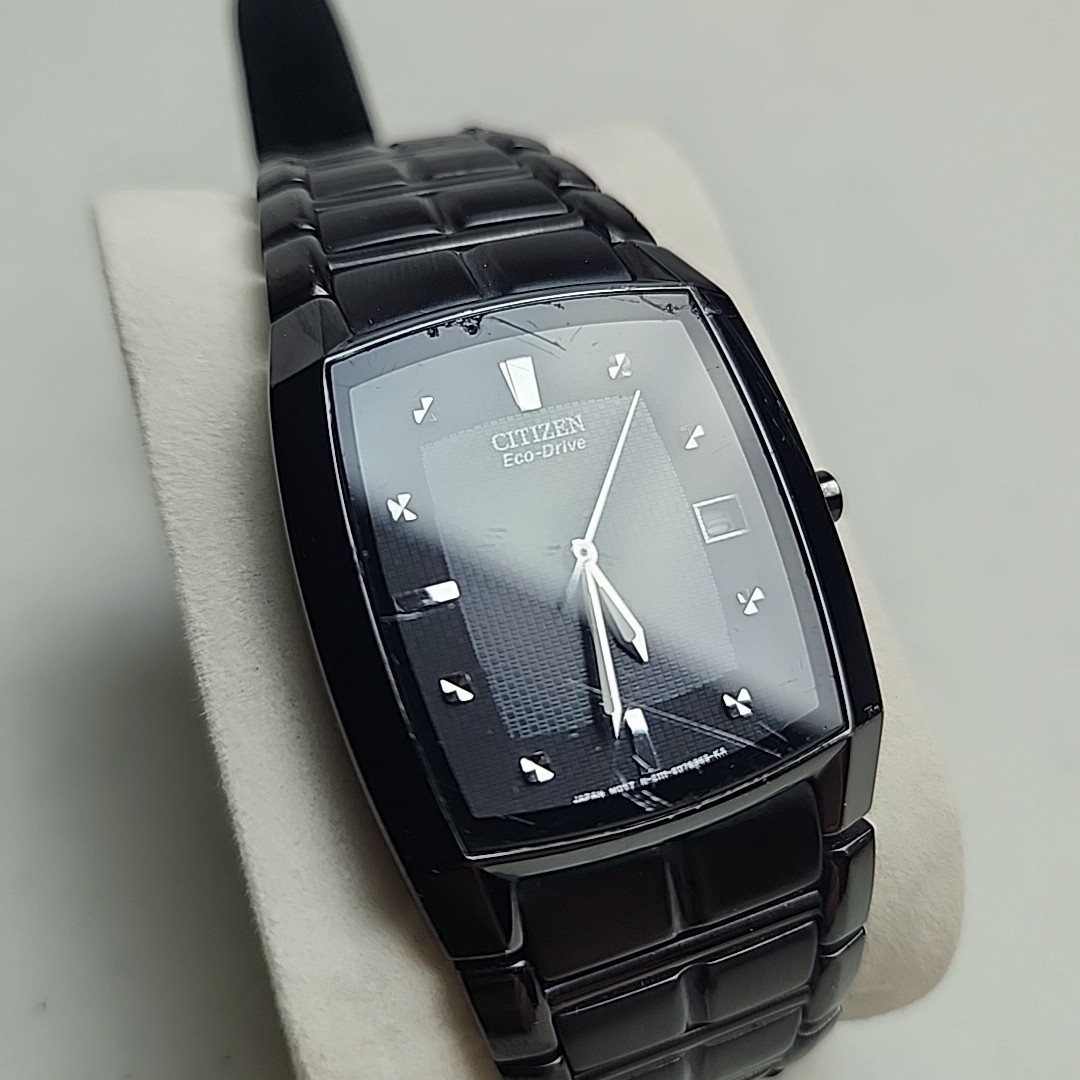 Citizen Eco Drive E111 Men’s Stainless Steel Black Date Dial Watch Working 7.5in