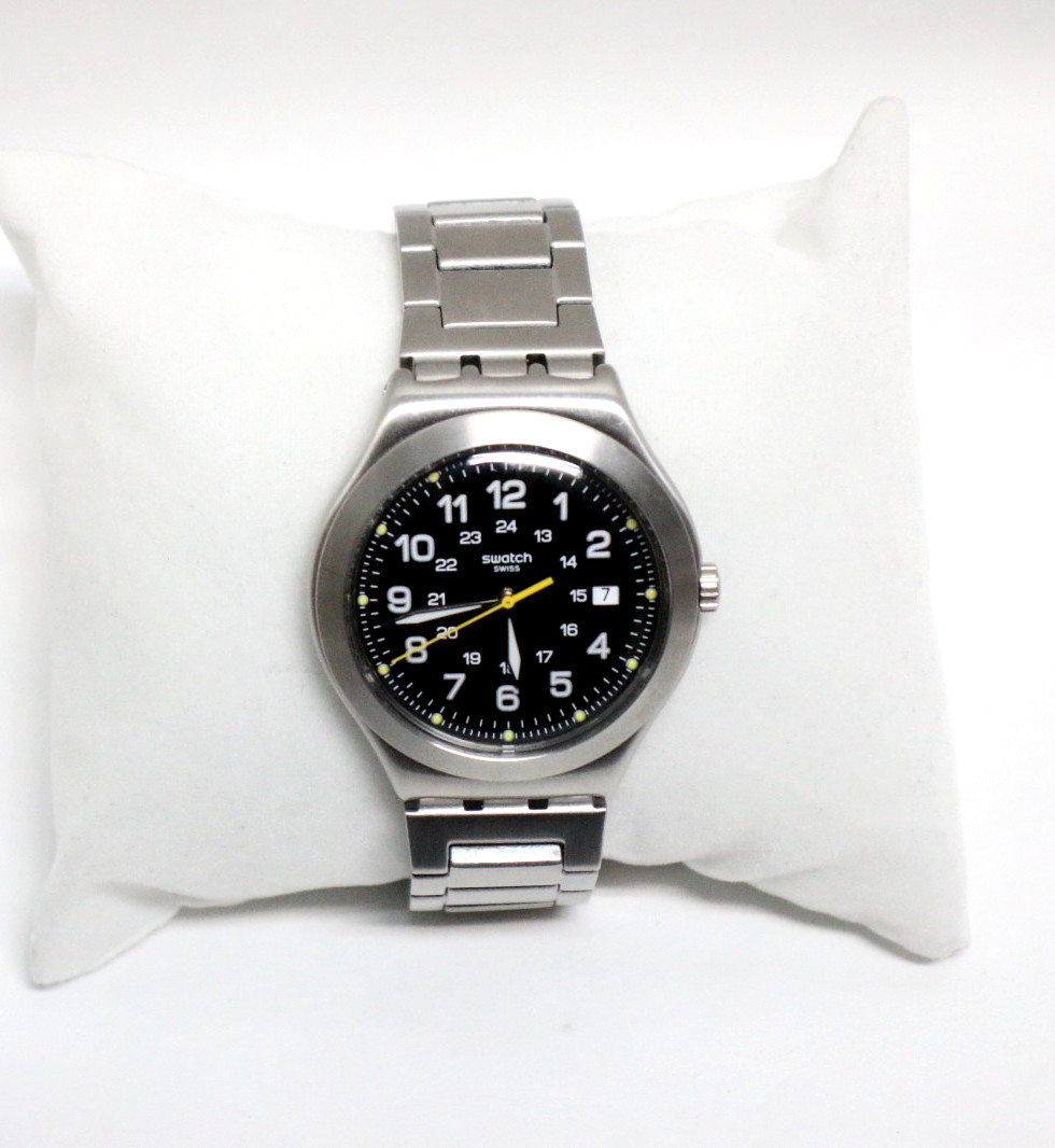 Men’s Swatch watch Happy Joe SR626SW 41mm black dial stainless steel bracelet