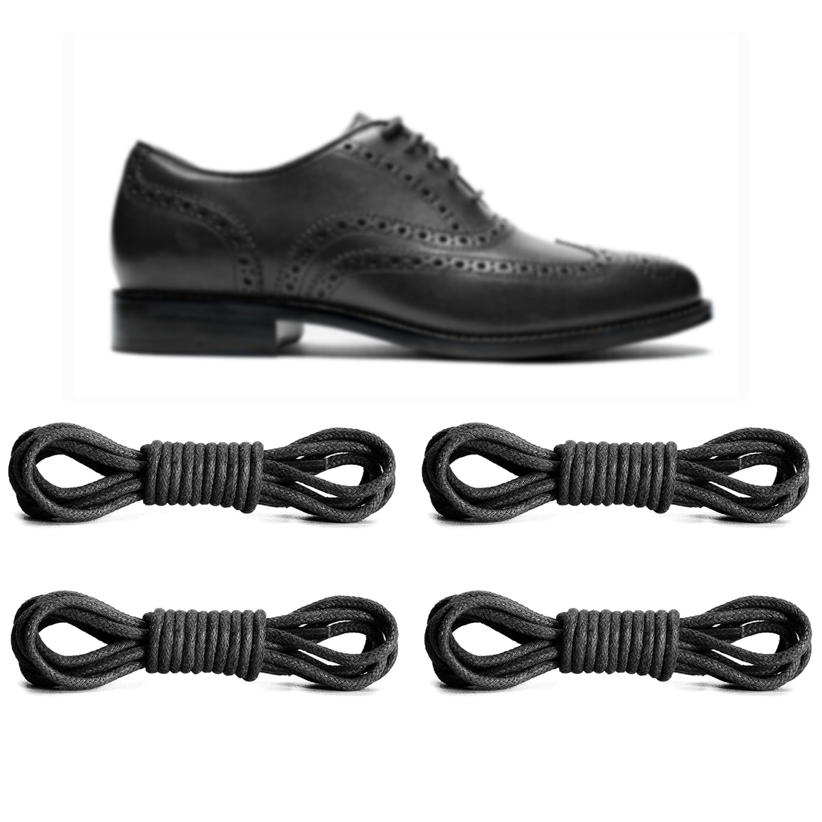 2 Pairs Dress Shoe Laces for Cole Haan Plain Toe/Oxford/Wingtip Shoes, 2.5mm Rou