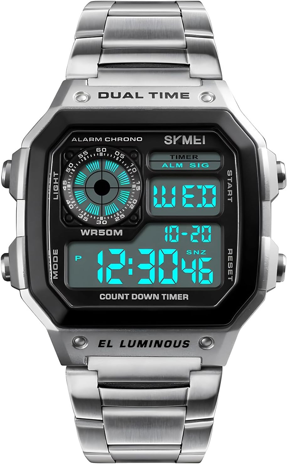 Reloj Para Hombre Casio Resistente Al Agua Acero Inoxidable Hora Mundial Plata