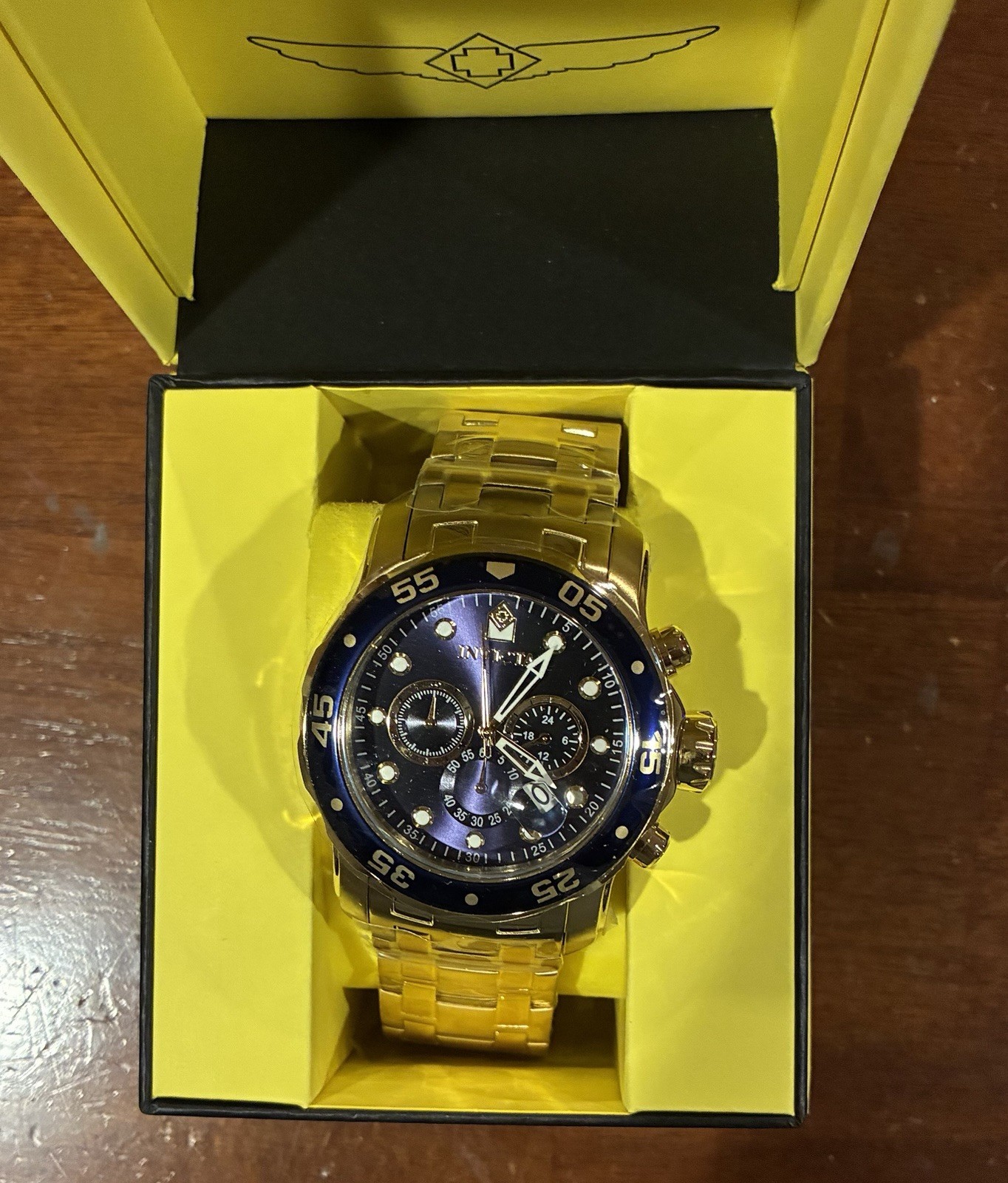 Invicta Pro Diver SCUBA Men’s Quartz Watch 48mm Gold Bracelet Blue Dial 0073