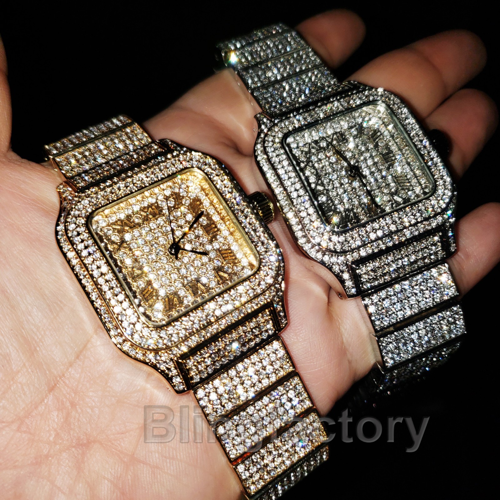 Luxury MIGOS Iced Square Lab Diamond Metal Band Dress Clubbing wrist Bling Watch