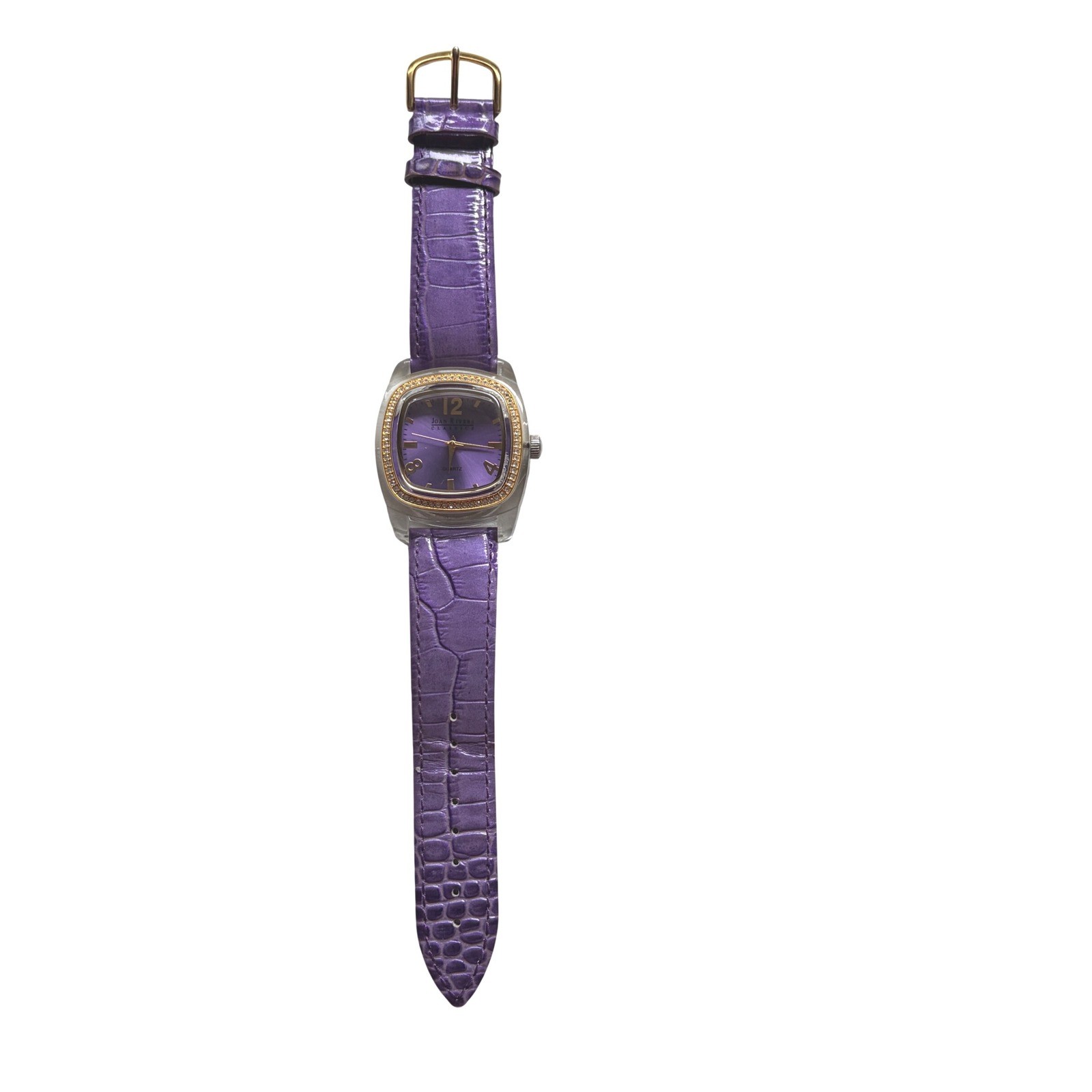 Joan Rivers Classics Purple Dial Crystal Bezel Acrylic Case Leather Watch