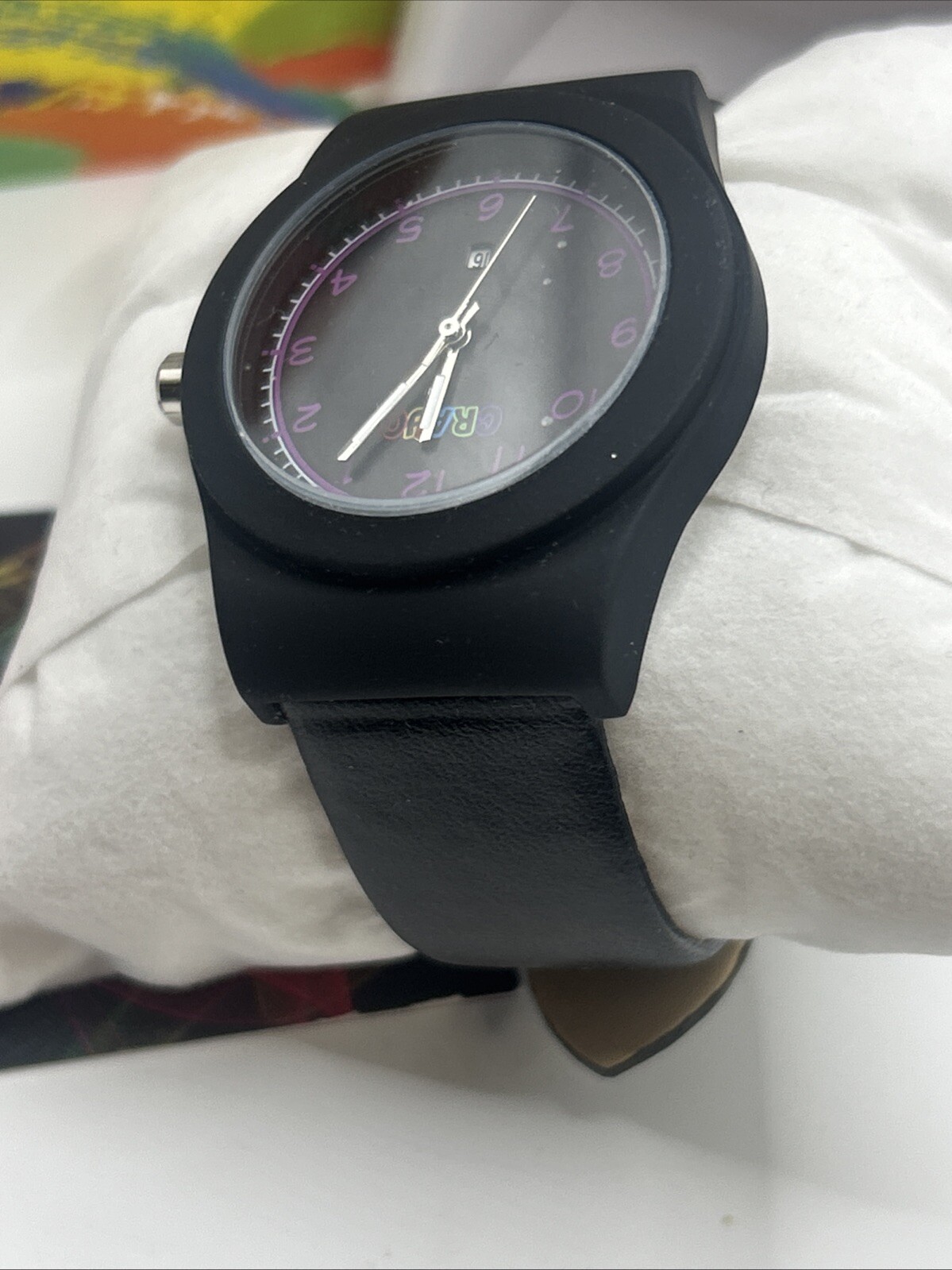 NEW Crayo Splat Black Leatherette Strap Unisex Watch CRACR4101 PURPLE NUMBERS