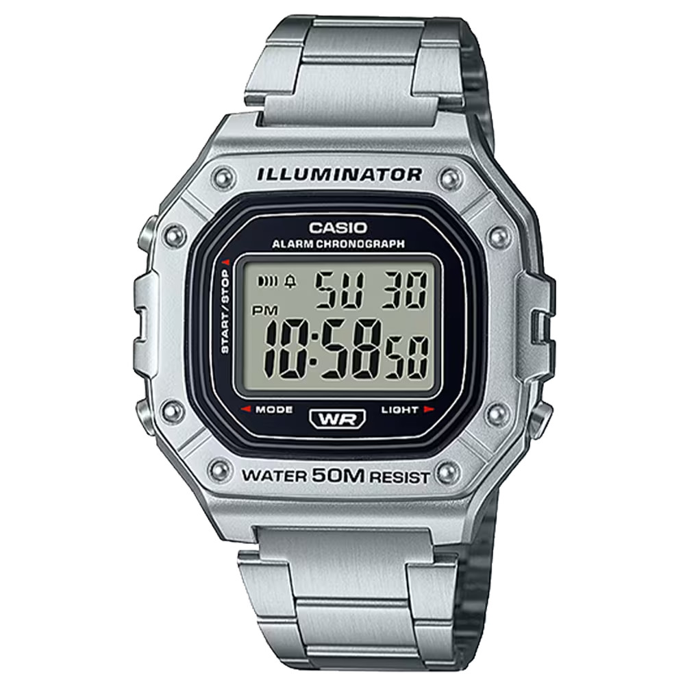 Casio W-218HD-1AV Men’s Silver Digital Stainless Steel Alarm LED 50M Stopwatch