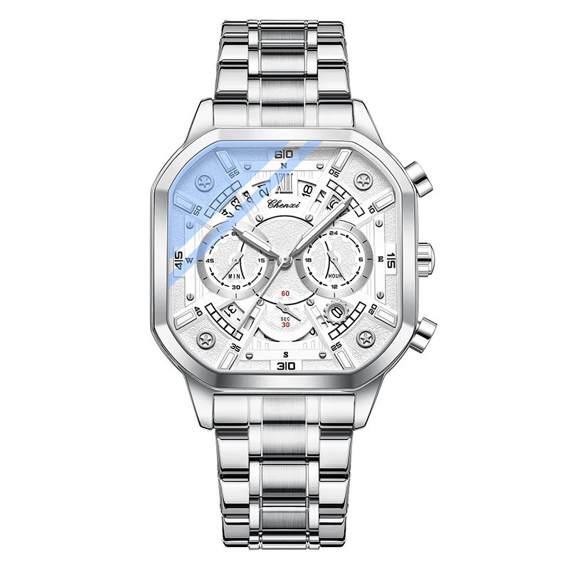 CHENXI Men Quartz Chronograph Watch Stainless Steel Luminous Waterproof