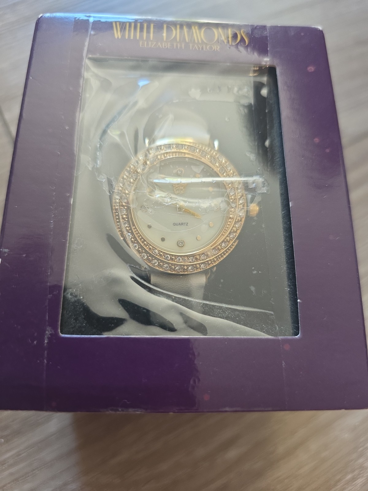 Elizabeth Taylor White Diamonds Women’s Quartz Analog Watch White Strap w/ Box
