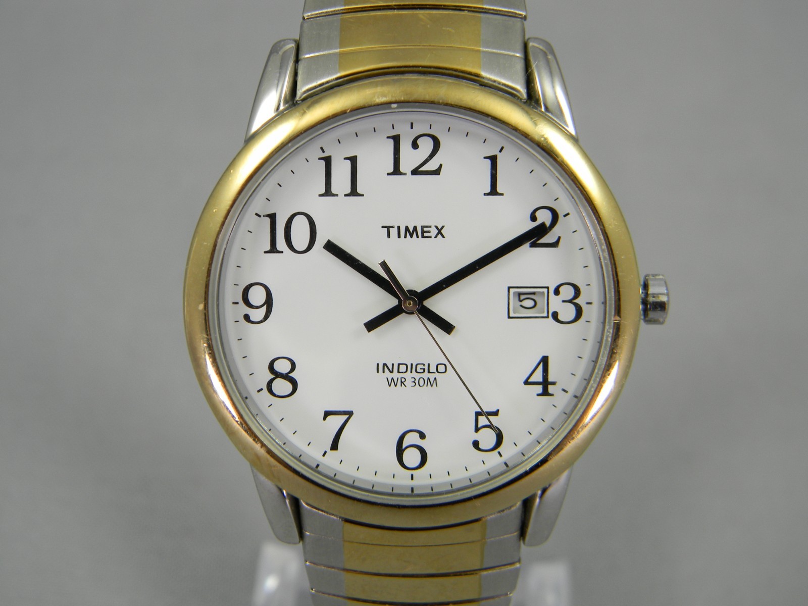 Timex Indiglo Watch Men Easy Reader 35mm Two Tone Date Stretch New Battery 6.75+
