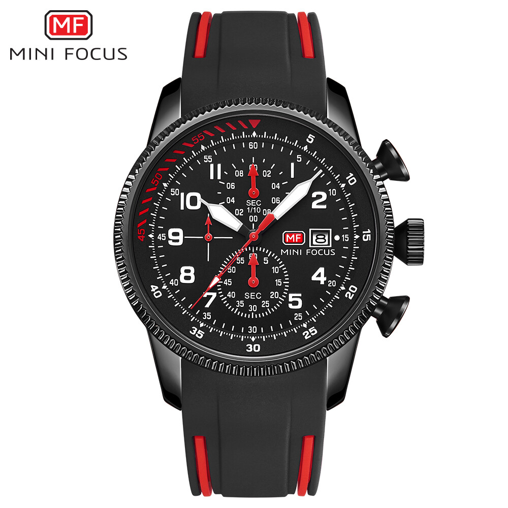 MINI FOCUS Men Quartz Watch Chronograph Wristwatch Luminous Silicone Males Watch