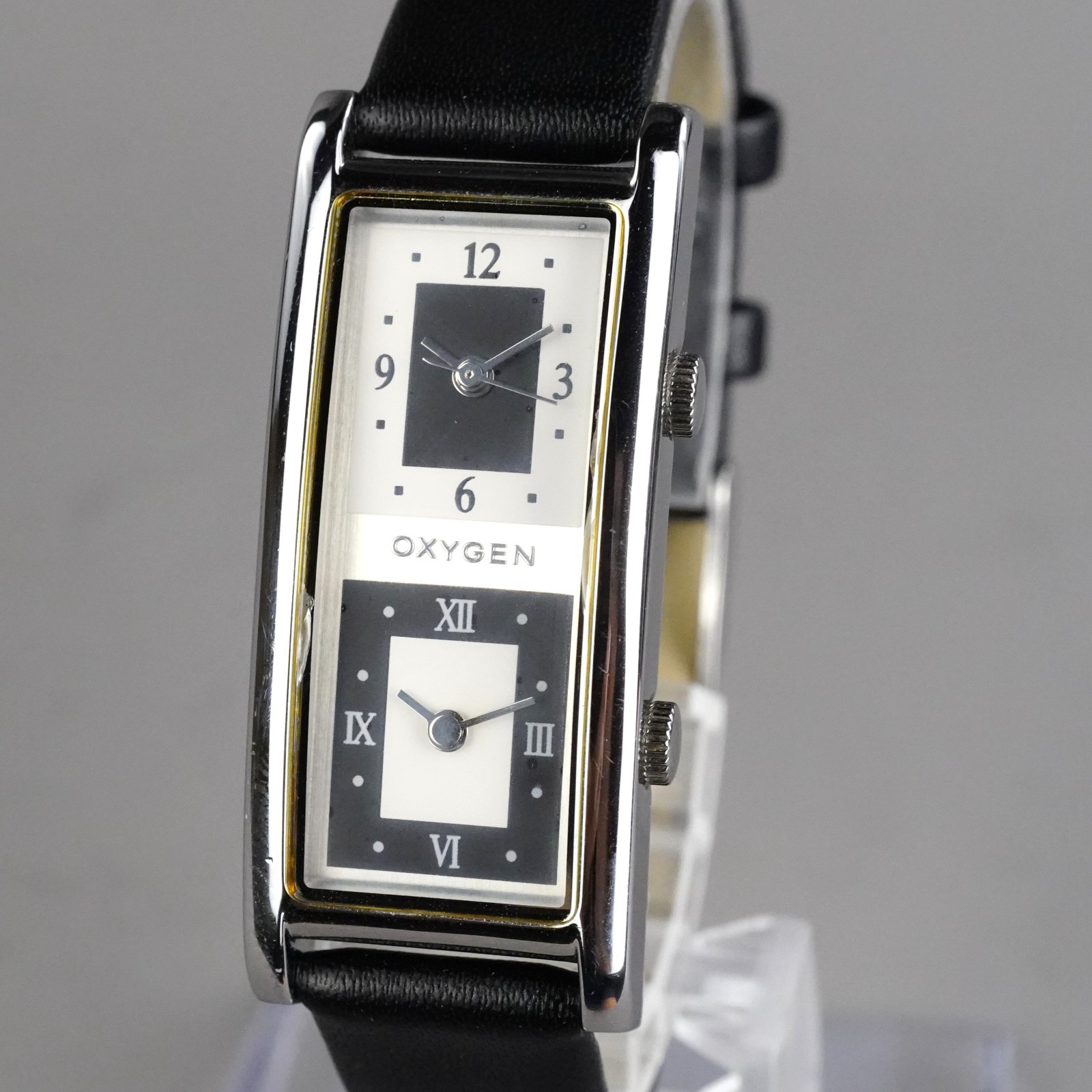 OXYGEN O2 Vintage Unisex Dual Time Wristwatch Silver 21mm New Battery New Band
