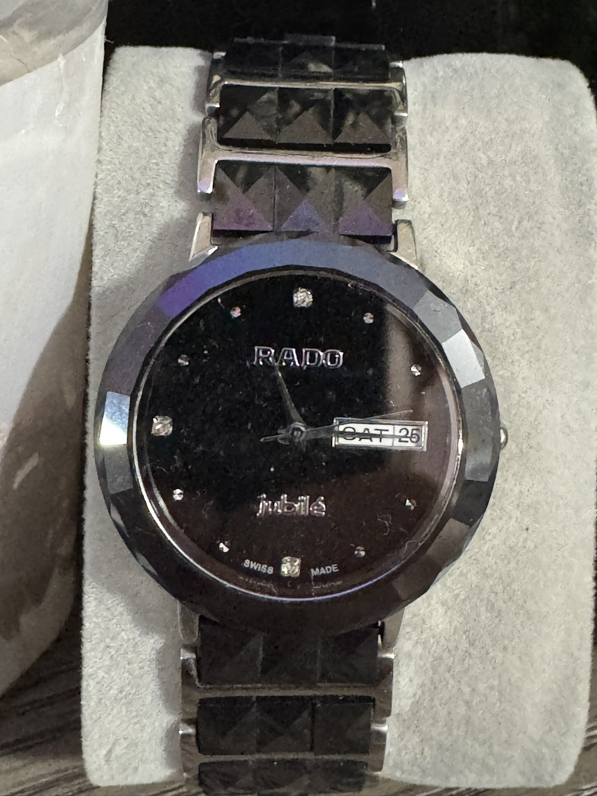 Rado DiaStar Jubilé Black Analog Wristwatch Diamond Accent Bracelet