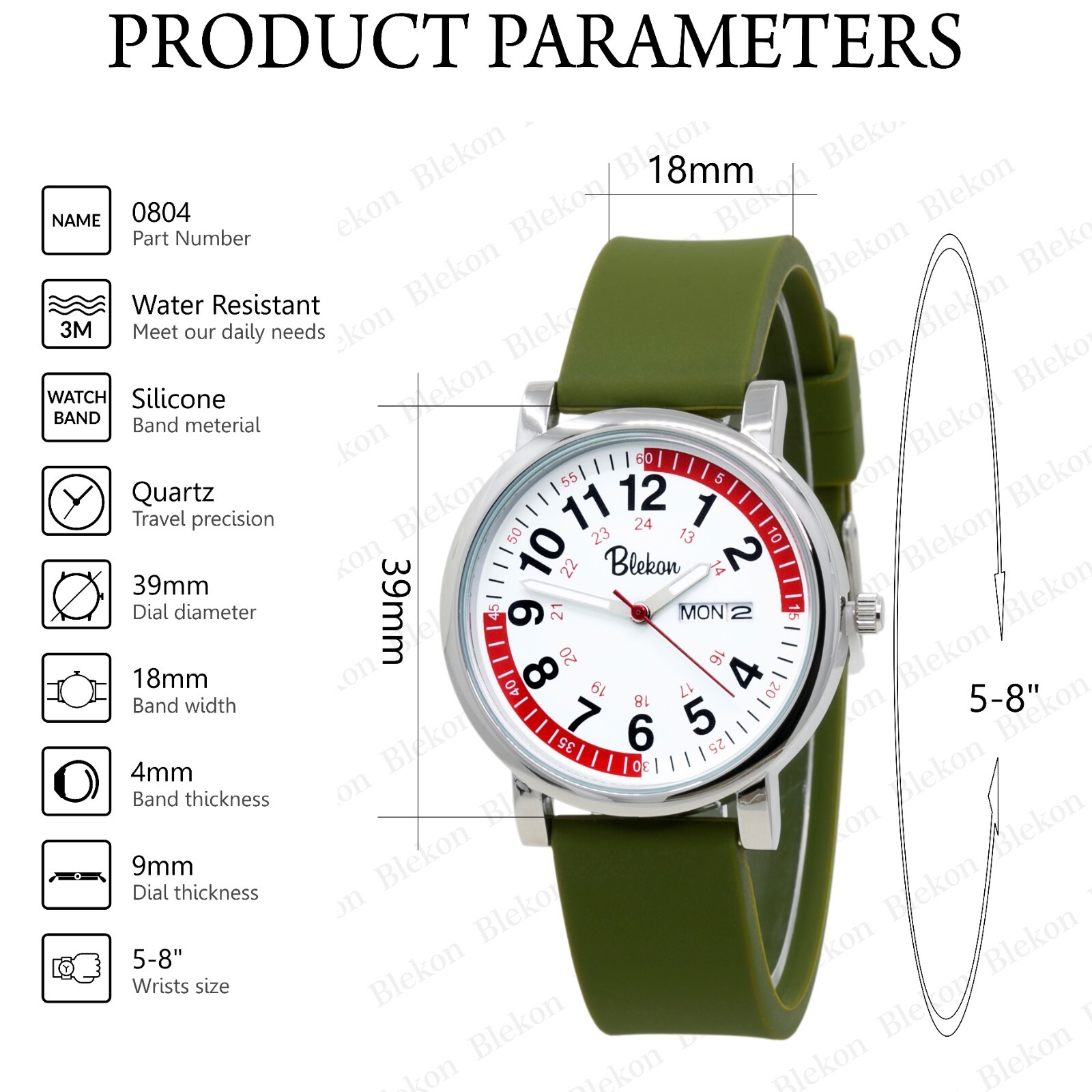 Blekon Original Nurse Watch – Red Fifteen Minute Pulsometer, Silicone Band Watch