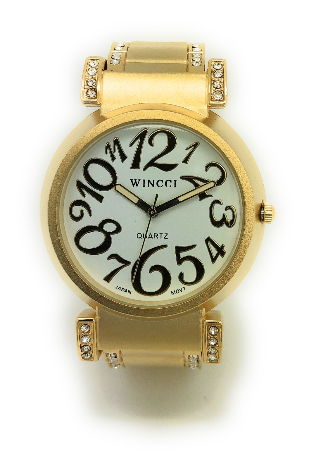 Wincci Ladies Big Case Metal Bangle Cuff Fashion Watch Rhinestones White Dial