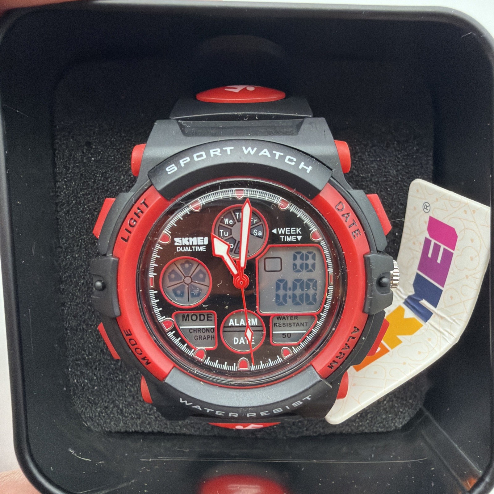SKMEI Dual Time Alarm Chronograph Analog Digital Men’s Watch Red Black