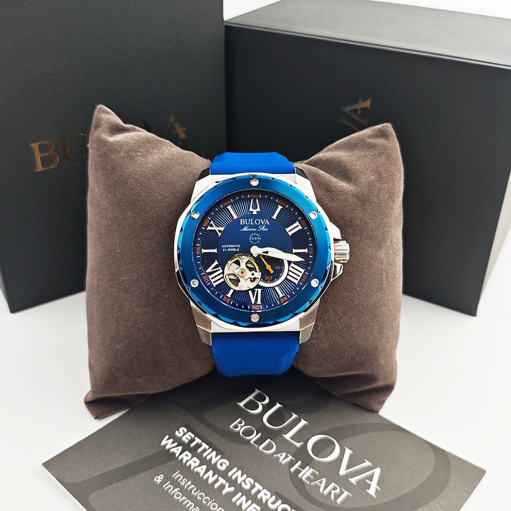 Bulova 98A303 Marine Star Blue Dial – Silicon Strap Men’s 45mm Automatic Watch