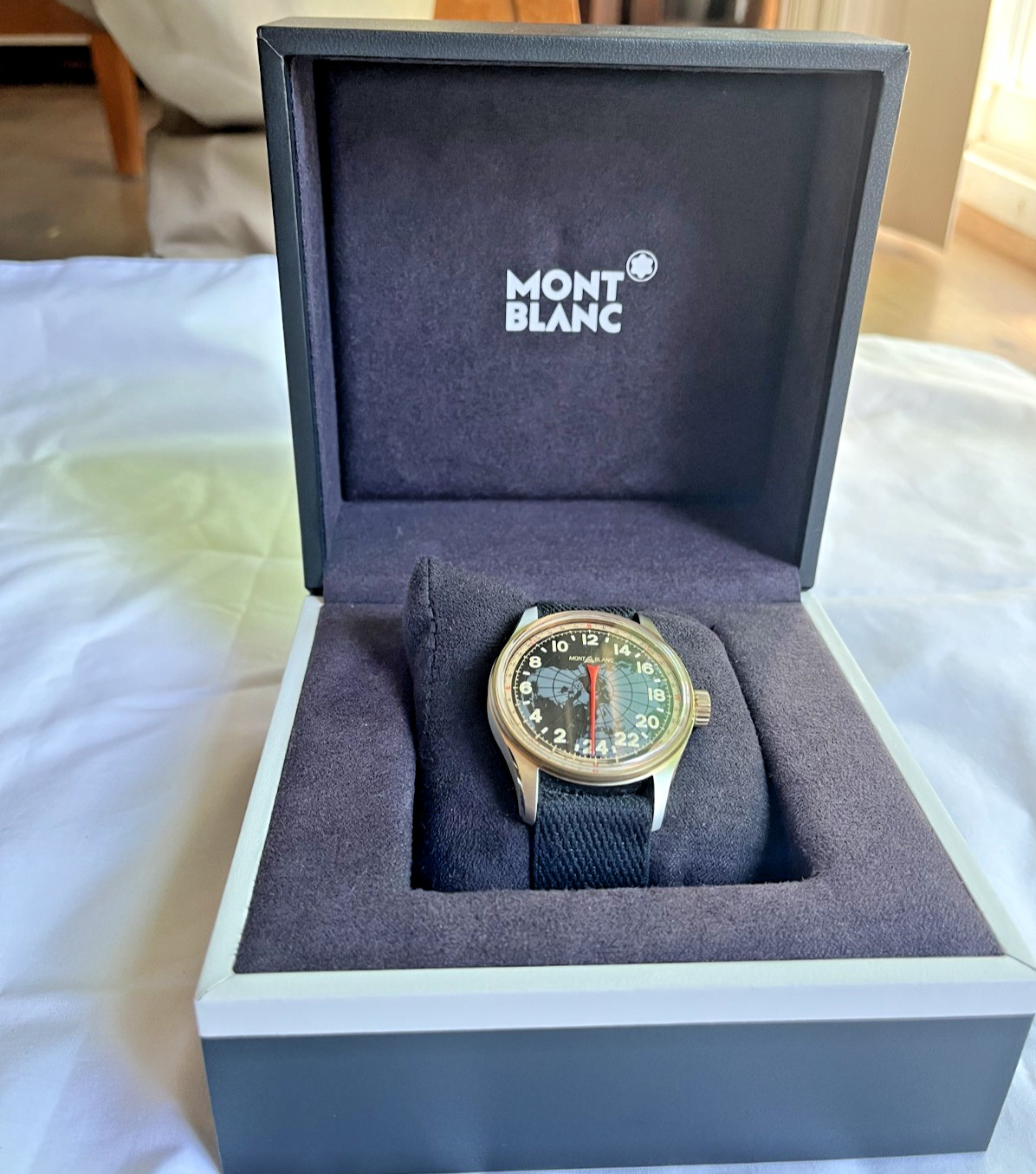 Montblanc 1858 Automatic single hand 24 hour watch, good condition, original box