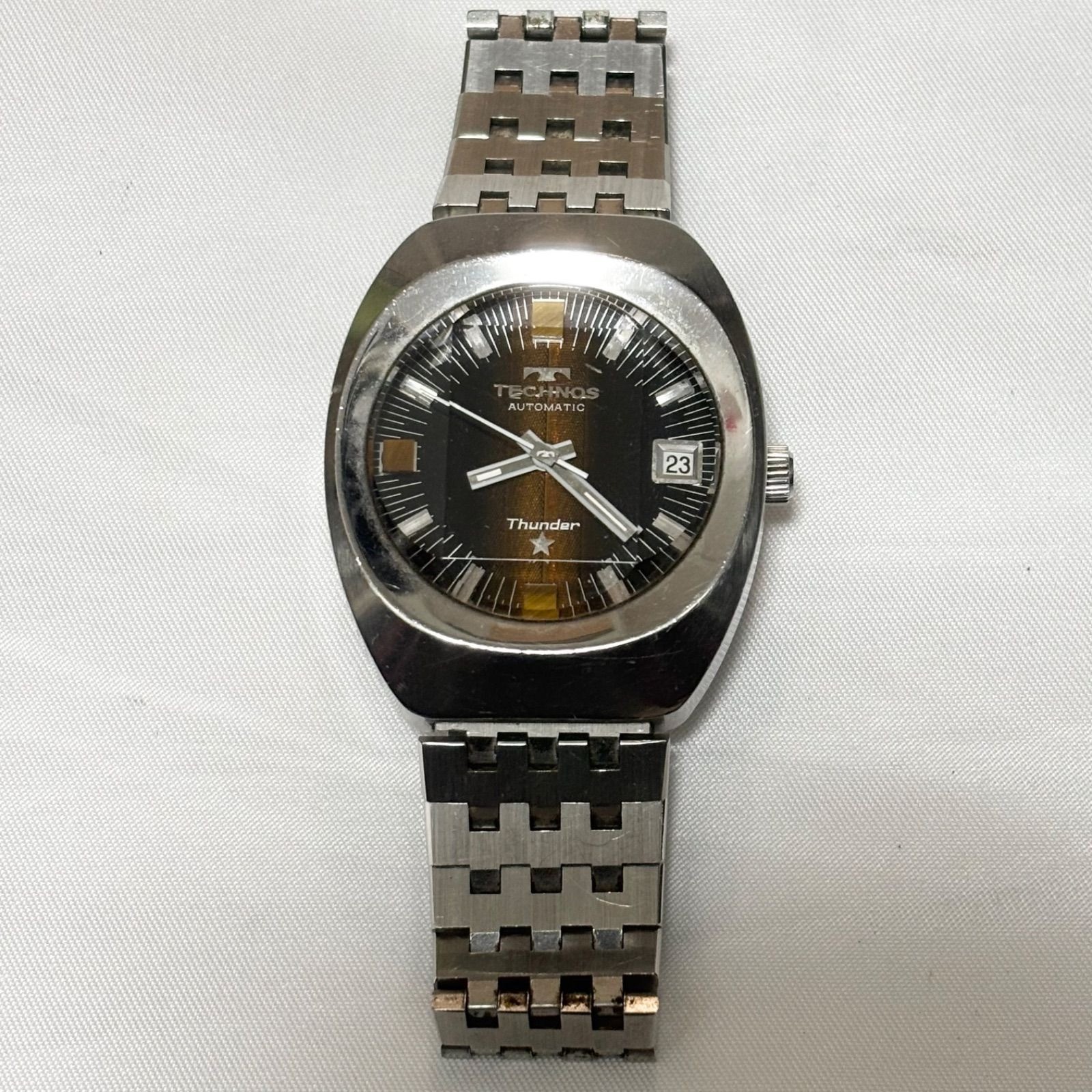 TECHNOS Thunder Watch Black Silver 18.0cm Case 4.2×3.7cm Date Japan