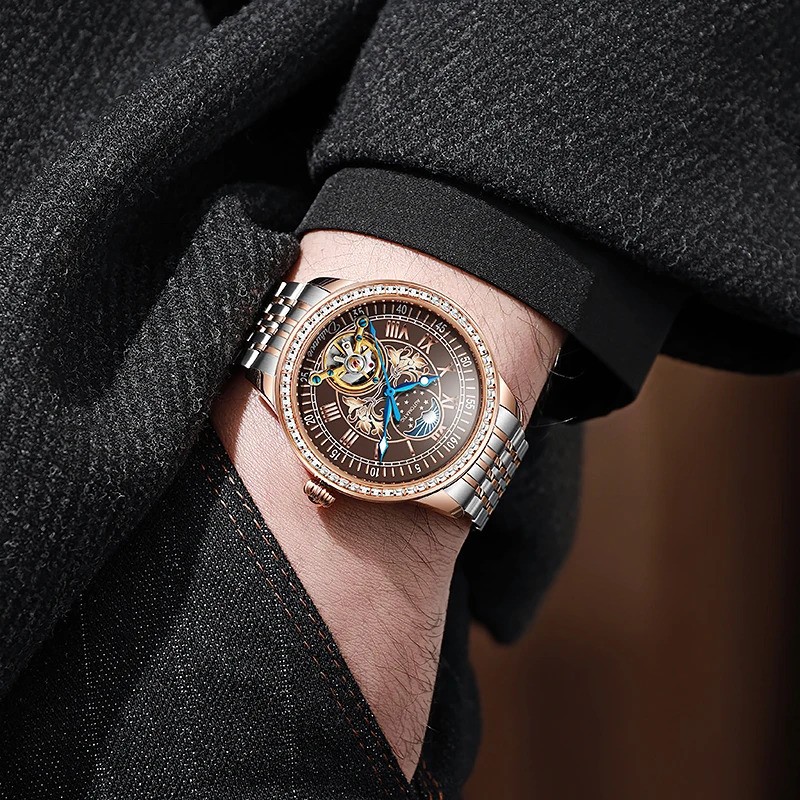 Men’s Automatic Mechanical Watch Tourbillon Moon Phase Luminous Waterproof