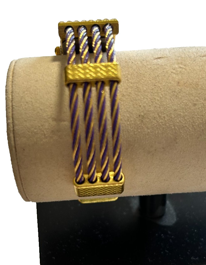 Vintage Y2K Geneva Cable Cuff Bangle Watch Rhinestone Bezel Gold Silver Tone