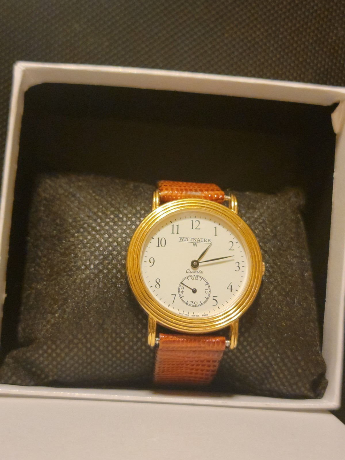 Wittnauer 18K GOLD Plated SUB-SECOND 35MM Men’s Watch Swiss 15 JEWELS NEW BATT