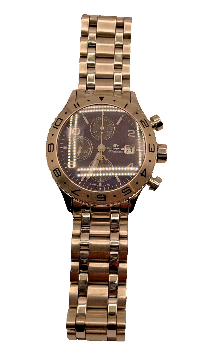 Philip Valjoux 7750 Automatic Chronograph Men’s Watch 44mm Original SS Bracelet