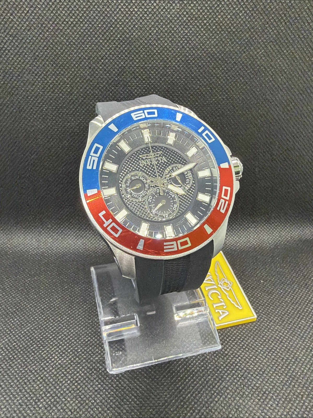 INVICTA PRO DIVER IMPACT BLACK DIAL SILVER RED & BLUE CASE 50mm NEW Stunning!