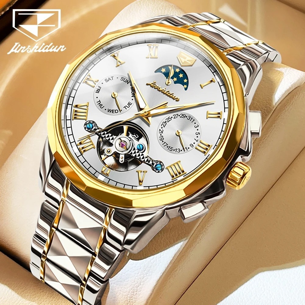 Automatic Mechanical Watch Waterproof Moon Phase Luxury Dial Men Men’s Strap