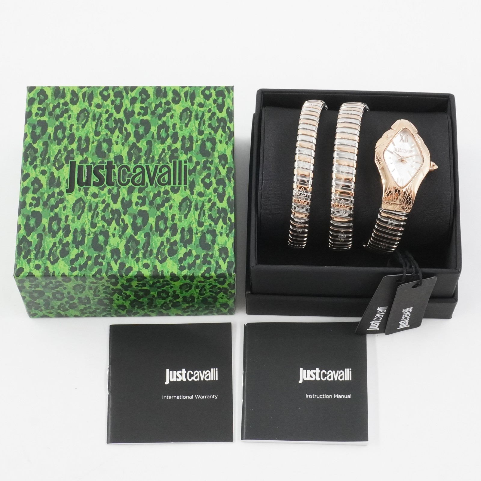 Just Cavalli Cristallo Silver & Rose Gold-Tone Snake Wrap Ladies Quartz Watch