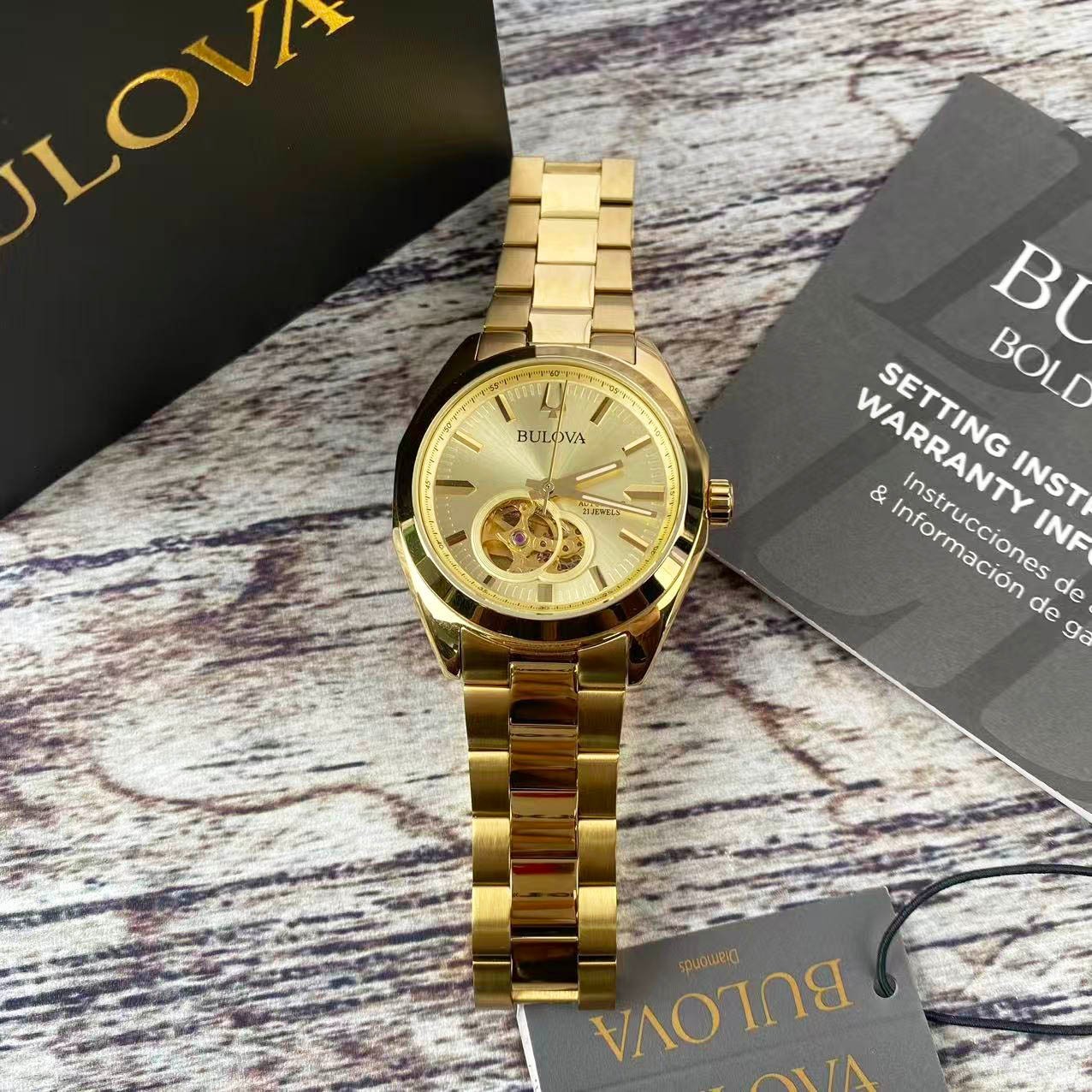 Bulova Surveyor Men’s Automatic Watch 97A182 Gold Tone Dial Stainless Steel 39mm