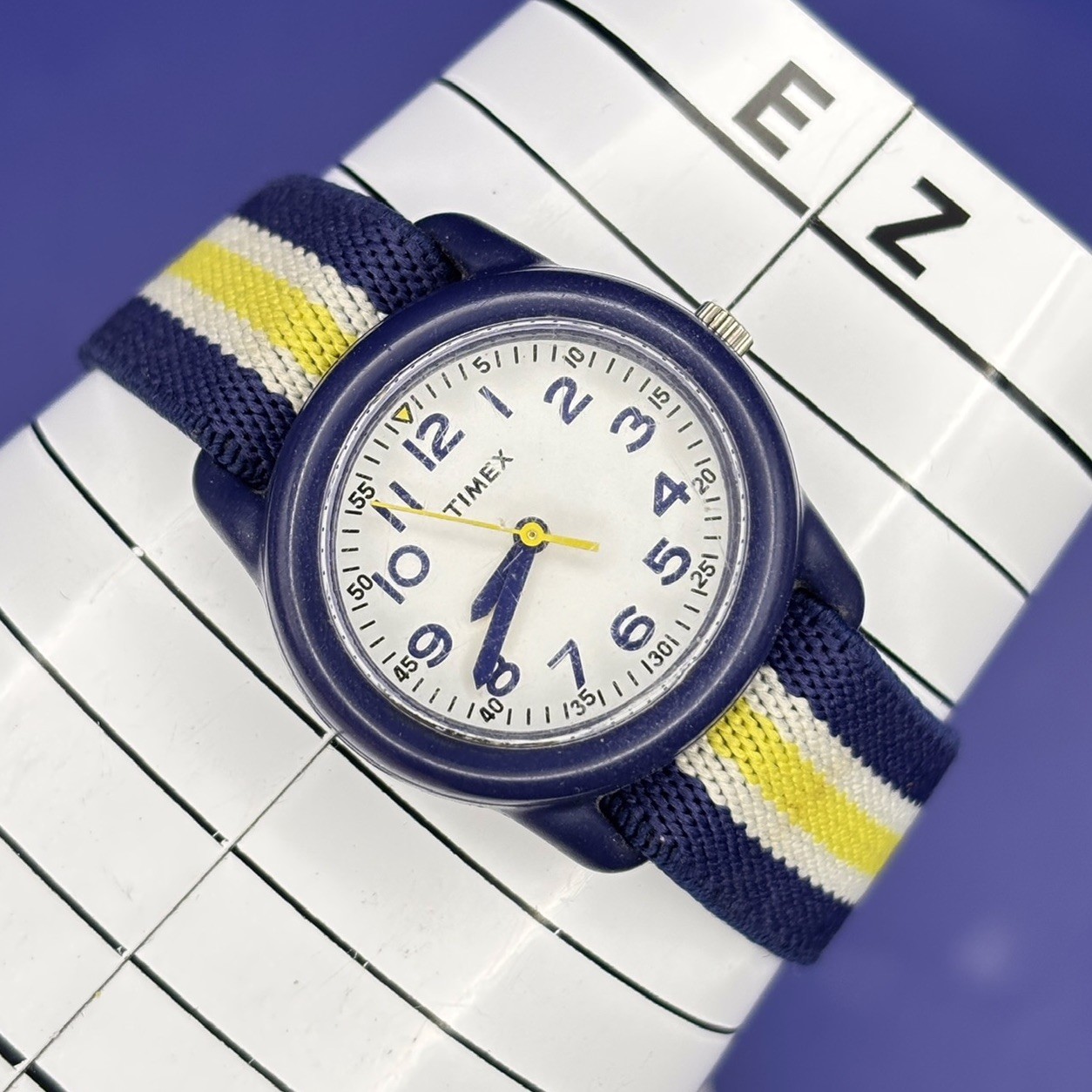 Timex Kids Time Machine Watch Blue Yellow Stripe Band TW7C05800 #9.26