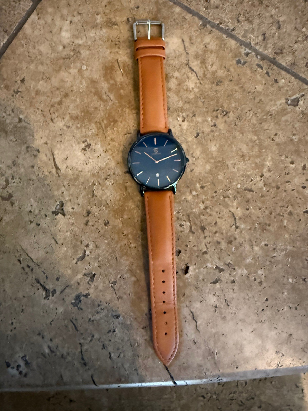 Lavaredo Ultra Thin Brown Leather Band/Blue Face Mens Quartz Wristwatch
