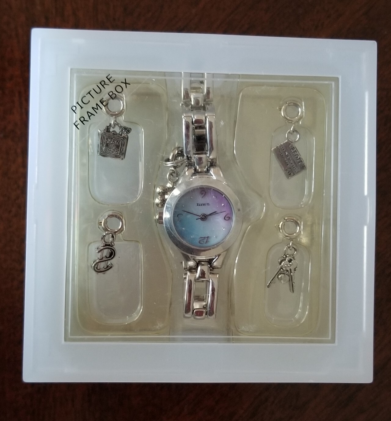 Unbranded Silver Tone Charm Watch Multi-color MOP Link Band 6.5″ Max New Battery