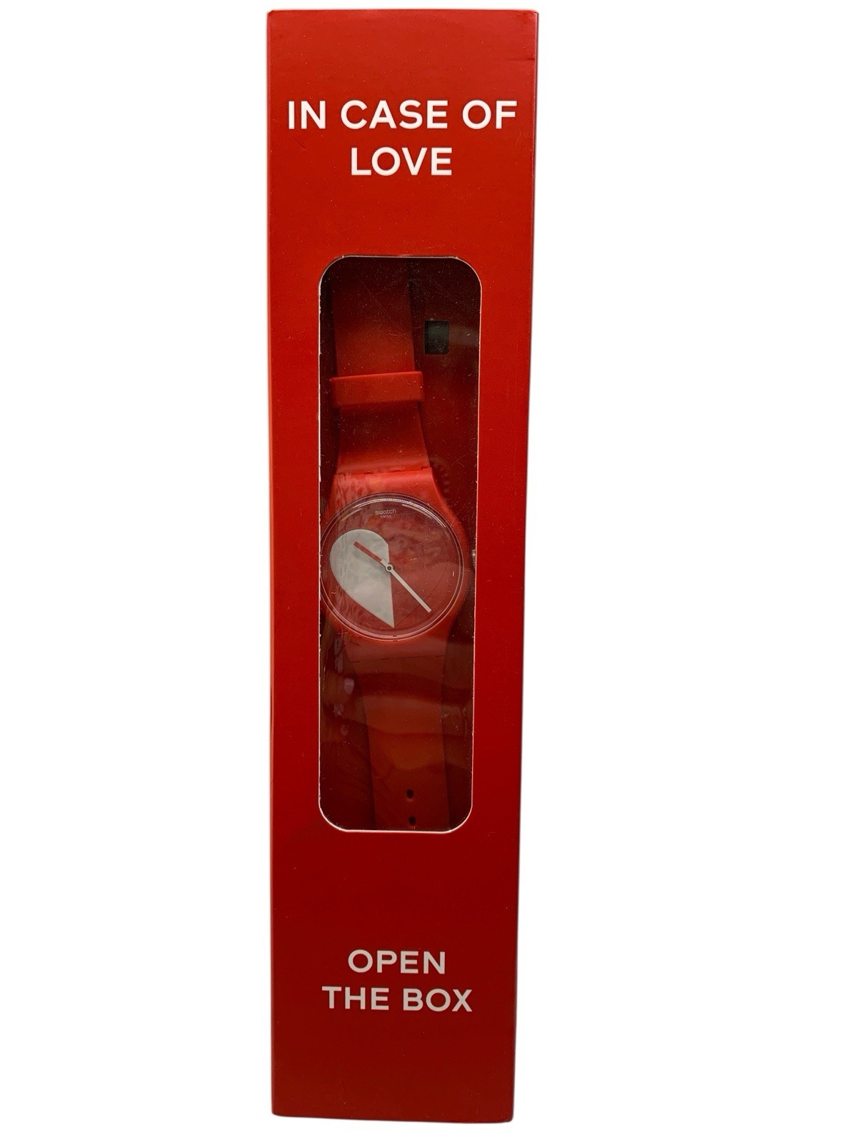 Swiss Swatch In Case Of Love Open The Box HALF White Red Heart Silicone Watch